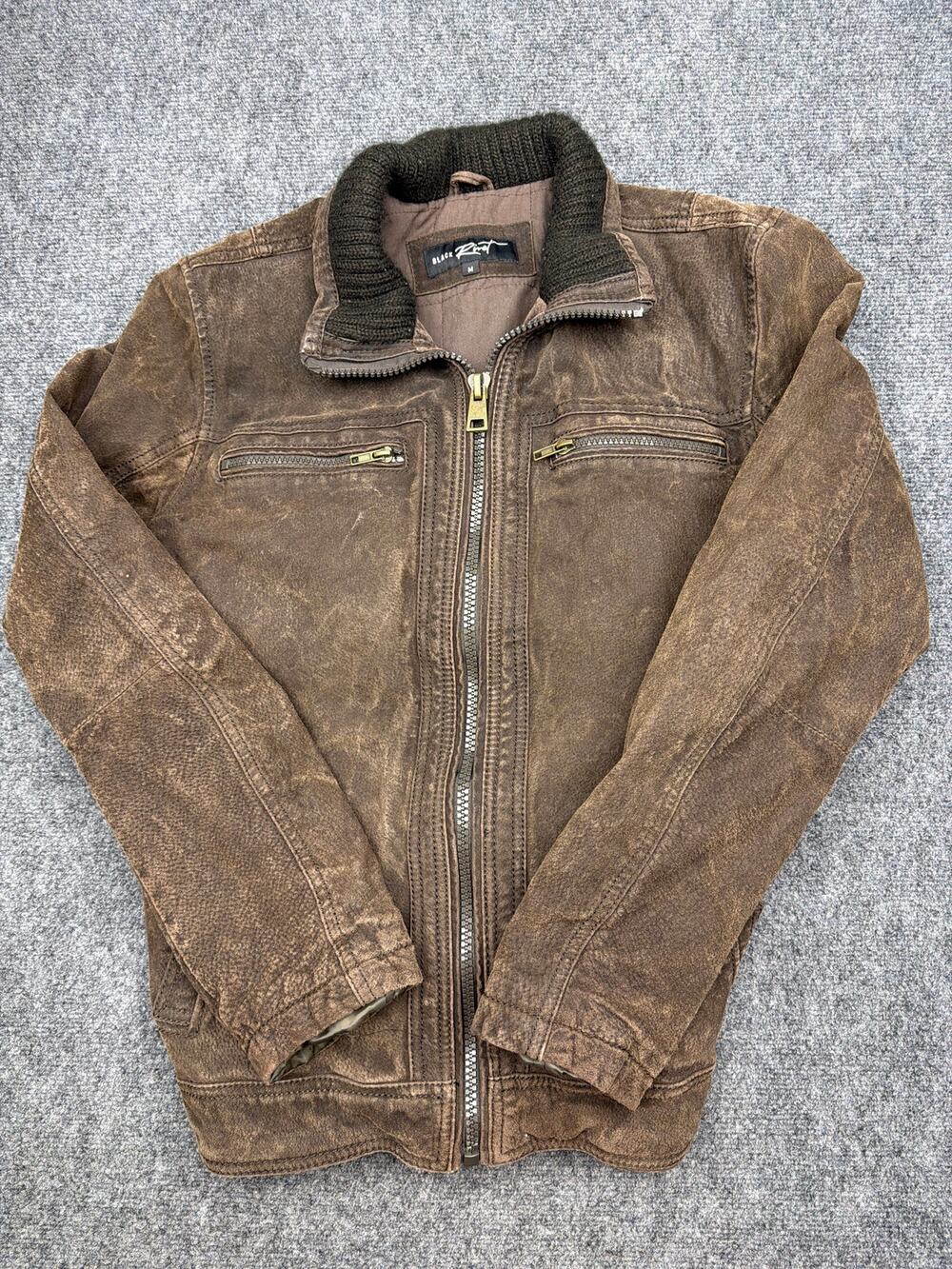 Black Rivet Distressed Brown Leather Jacket Size Medium